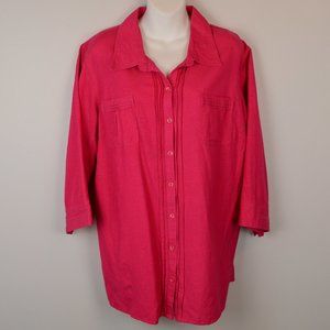 Ashley Stewart Hot Pink Long Sleeve Button…